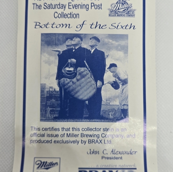 2001 Miller Beer Collector Stein "Bottom of the Sixth" by Norman Rockwell w/COA - Picture 7 of 9
